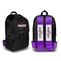 JDM Bride Recaro Racing Laptop Travel Backpack Carbon Fiber Style with Adjustable Harness Straps (Bride - Purple Strap)