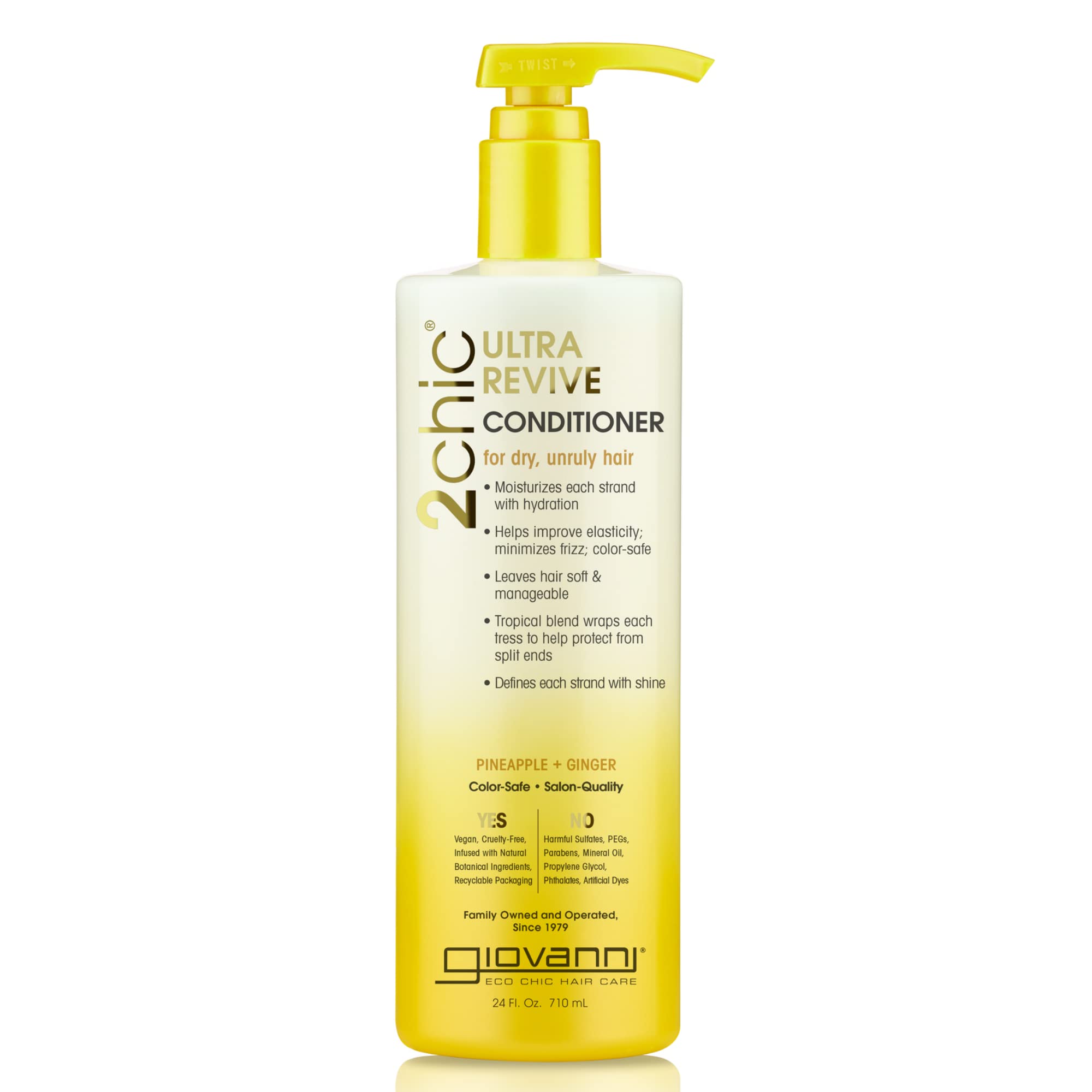 GIOVANNI 2chic Ultra-Revive Conditioner, 24 oz. - Pineapple & Ginger to Moisturize Dry Unruly Hair, Coconut, Guava, Aloe Vera, Pro-Vitamin B5, Lauryl & Laureth Sulfate Free, No Parabens, Color Safe