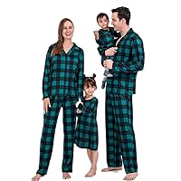 Matching Family Christmas Pajamas Set, Red Buffalo Plaid Holiday PJs Button Up Sleepwear for Adults Kids