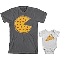 Threadrock Pizza Pie & Slice Infant Bodysuit & Men's T-Shirt Matching Set (Baby: 6M, White|Men's: L, Charcoal)