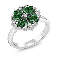 Gem Stone King 925 Sterling Silver Green Nano Emerald Ring For Women (1.48 Cttw, Heart Shape 5MM, Gemstone May Birthstone, Available in Size 5,6,7,8,9)