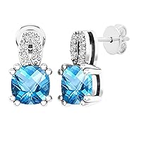 Dazzlingrock Collection 6 MM Each Cushion Gemstone & Round Diamond Ladies Infinity Drop Earrings, Sterling Silver