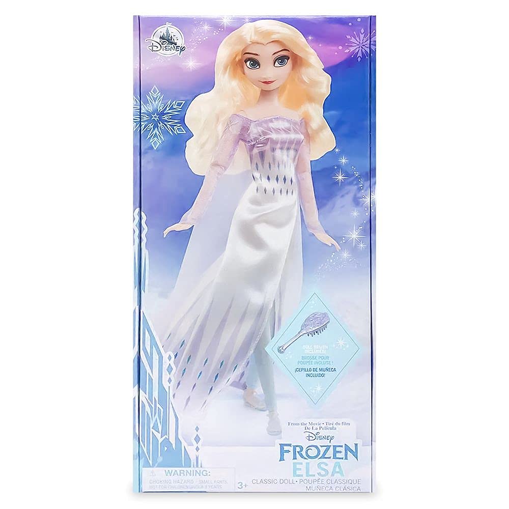 Disney Store Official Princess Elsa Classic Doll for Kids, Frozen 2, 11½ Inches, Includes Golden Brush with Molded Details, Fully Posable Toy in Satin Dress - Suitable for Ages 3+ Toy Figure
