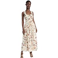 MOON RIVER Women's Floral Sleeveless Smocked Back Tie Tiered Shirred Midi Dress