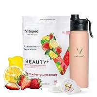 Beauty+ Strawberry Lemonade Flavored Water Enhancer Pods Starter Bundle, Water Flavoring, Sugar Free, Collagen, Vitamin C, 30 Pods, 22 oz Stainless Steel Water Bottle, Pink Salt