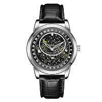 Silverora Men's Leather Watch Men's Analogue Quartz Wrist Watch with Leather Strap Star Dial Wrist Watches with Luminous Galaxy Gifts for Men Black, Strap.