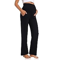 Foucome Women's Maternity Pants Casual Loose Wide Leg Cozy Pant Pregnancy Palazzo Lounge Trousers with Pockets