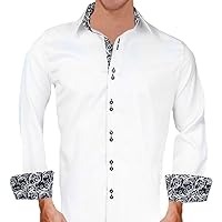 White with Black Contrast Designer Dress Shirts - Made in USA