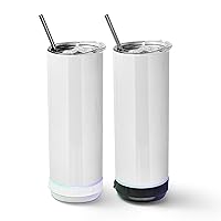 AGH 2 Pack Music Speaker Tumbler with Straw and Lid,20 Oz Skinny Stainless Steel Double Wall Tumbler Blanks,Speaker Tumbler Cup with Detachable LED Light,Suitable for DIY Gifts（Black&White）