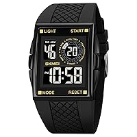 CakCity Mens Women Digital Sport Watch Glass Screen Large Face Alloy Shell Square Watches Waterproof Casual Stopwatch Alarm Simple Watch