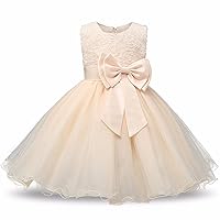 Flower Girl Dress 3D Rose Bow-Knot Toddler Wedding Pageant Party Sleeveless Tulle Tutu Dress for Girls 3-16 Years