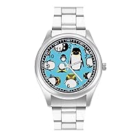 Penguins Men's Wrist Watches Metal Watch Band Business Watch Simple Steel Band Watch