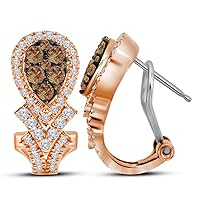 The Diamond Deal 10kt Rose Gold Womens Round Cognac-brown Color Enhanced Diamond Cluster Hoop Earrings 1.00 Cttw
