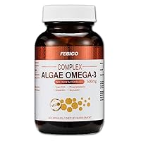 FEBICO Algae Oil DHA, Astaxanthin, Phosphatidylserine, and Non-GMO Soy Lecithin- 60 Capsules, Vegan Essential Omega-3 -Prenatal Formula- Brain, Eye & Nervous System Support -No Fishy Aftertaste