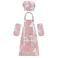 Cute Giraffe 3 Pcs Kids Apron Toddler Chef Painting Baking Gardening (with Pockets) Adjustable Artist Apron for Boys Girls-S