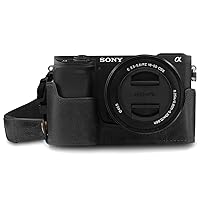 MegaGear MG1641 Ever Ready Genuine Leather Camera Half Case compatible with Sony Alpha A6100, A6400 - Black