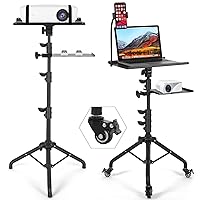 Projector Stand with Wheels, Laptop Tripod Stand with Phone Holder, Rolling Laptop Tripod with Mouse Tray, Adjustable & Portable Tripod for Sheet Music, DJ