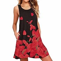 XJYIOEWT Sun Dress Mini Open Back,Women Summer Dresses Beach Floral Tshirt Sundress Sleeveless Casual Tank Dress Cotton
