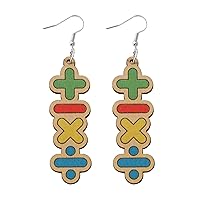 Earrings for Women Creative Addition Subtraction Multiplication and Division Long Earrings Wooden Earrings