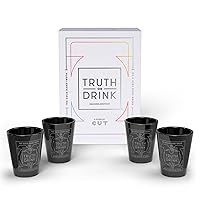 Truth or Drink – Shot Glasses Edition by Cut – Reveal Secrets in Style with Hilarious and Personal Questions, Perfect Adult Game for Party Night (Includes 4 Shot Glasses, 400+ Conversation Starters)