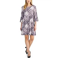 Connected Apparel Women’s Petite Plaid Bell-Sleeve Fit & Flare Dress Dusty Lavender 8P