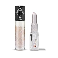 Blossom Zodiac Sign Vanilla Scented Moisturizng Roll On Lip Gloss with Crystals + pH Technology Color Charnging Shimmering Lip Balm, 2 Pack Bundle, Libra/Crystal
