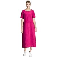 Women's Casual Loose Short Sleeves Tunic Long Summer Cotton Linen Maxi Dresses with Pockets
