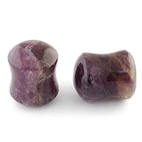 Pair of Amethyst Stone Double Flared Domed/Flat Plugs: 0g