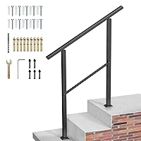 3-Step Handrails for Outdoor Steps,Outdoor Stair Handrail Fits 1 to 3 Steps,Black Wrought Iron Hand Rail Stair Railing Kit for Concrete Steps,Porch Steps