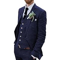 Retro Linen Men Suit Beach Wedding Suit Summer Slim Fit 3 Pieces Light Weight Linen Suit Jacket Vest Pant Tuxedo