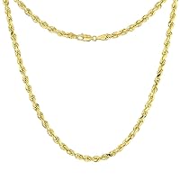 Solid Yellow 10K Gold 4mm Diamond Cut Rope Chain Necklaces and Bracelets for Men & Women 7-30 inch