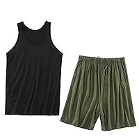 Summer Men's Sleepwear Set Sleeveless and Bottoms Pajamas Sets Large Size Soft Casual Loungewear for Mens