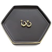 4.7 inch Ceramic Jewelry Dish Tray, Small Ring Holder Dish, Black Catch All Trinket Tray for Keys Rings Earrings