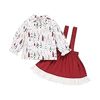 Brother Sister Matching Christmas Outfits Long Sleeve Shirt Suspender Skirt Pants Clothes Set for Boys Girls
