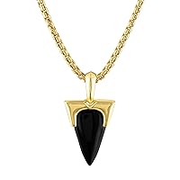 Bulova Jewelry Men's Icon Black Onyx Amulet Pendant and 14k Gold Plated Sterling Silver Box Link Chain Necklace, Length 24-26
