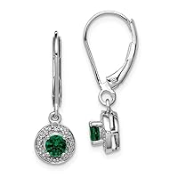 925 Sterling Silver Dangle Polished Diamond and Created Emerald Earrings Measures 26x7mm Wide Jewelry for Women