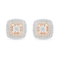 DGOLD 10kt Gold Round White Diamond Two Tone Square Stud Earrings for Women (1/4 cttw)