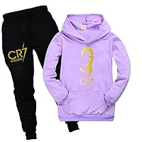 Casual 2 Piece Outfits for Boys Girls,Cristiano Ronaldo Hoodies and Sweatpants Sets Classic Sweatshirts with Pocket