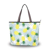 Tote Bag Yellow Pineapple Tropical Leaves Shoulder Bag Handbag for Women Girls