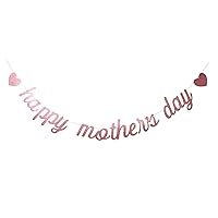 Happy Mother's Day Rose Gold Glitter Paper Banner, Funny Best Mom Ever/Mother's Birthday Party Photo Backdrops Sign Decoration(Rose Gold Mom)