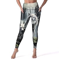 Wolf Forest Moon Casual Yoga Pants with Pockets High Waist Lounge Workout Leggings for Women