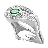 1.17ctw Created Emerald and White Topaz Sterling Silver Ring, Size 7