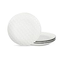 Sureasy Dinner Plates, 10.4 Inch Ceramic Plates for Pasta, Steak, Embossed Serving Dish Set for Kitchen, Microwave, Oven and Dishwasher Safe, Gifts, Set of 4, White