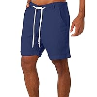 Mens Summer Cotton Linen Beach Shorts Elastic Waist Drawstrings Lightweight Casual Shorts Trebdy Vacation Shorts for Men