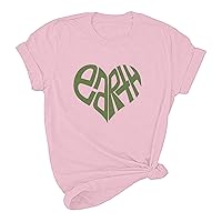 Womens Earth Day T Shirt Funny Earth Letter Love Heart Print Tops Casual Short Sleeve Environmental Awareness Tees