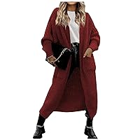 Women's Long Coats Casual Cardigan Knit Front Extra Dalian Hat Coat Sweater With Pockets, S-2XL