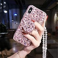 Case for Sony Xperia 5 V,Sony Xperia 5 V 5G Case,Diamond Kickstand Case,3D Handmade Bling Diamond Glitter Strap Rope Phone Case for Sony Xperia 5 V 5G 2023 (Pink)