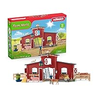Schleich Farm World Animal Farm Playset with Figurine and Accessories - 92pc Kids Animal Farm Playset with Cow, Horse, Pig, Bull, and Accessories for Boys and Girls, Gift for Kids Age 3+, Red