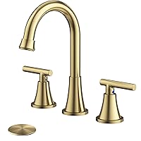 Bathroom Faucets for Sink 3 Hole, Hurran Brushed Gold Bathroom Sink Faucet with Pop-up Drain and Supply Lines, Stainless Steel Lead-Free Widespread Faucet for Bathroom Sink Vanity RV Farmhouse Sink
