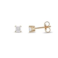 Certified10k Gold 0.10ct to 2ct Princess Diamond Stud Earring for Women by DZON (H-I, I2-I3)